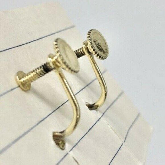 Vintage Gold-Tone Spherical Bead Screw Back Ball Drop Earrings - Picture 5 of 5